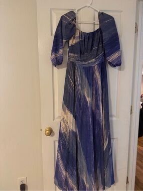 Duo Mar Purple/cream Off-Shoulder Maxi Dress